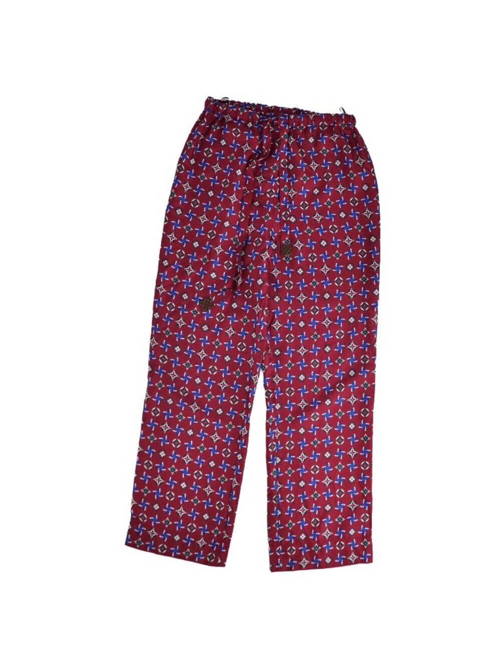 Louis Vuitton Pants Long Wide Monogram Silk Wine Red 34